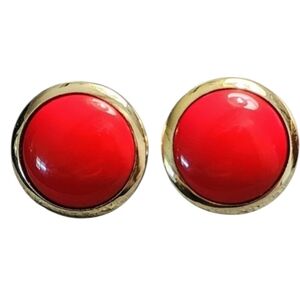 Red and Gold Tone Stud Earrings
